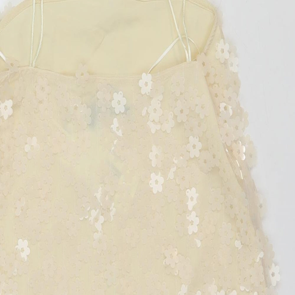 Zara Womens White Floral Polyester Mini Size S Square Neck Pullover