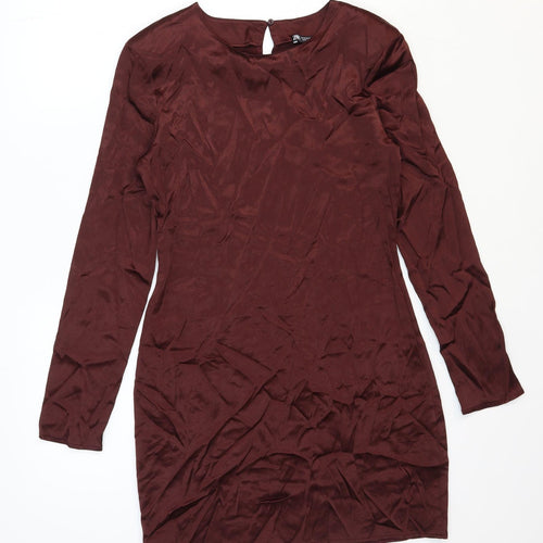 Zara Womens Brown Polyester Mini Size M Round Neck Pullover - Shoulder Pads