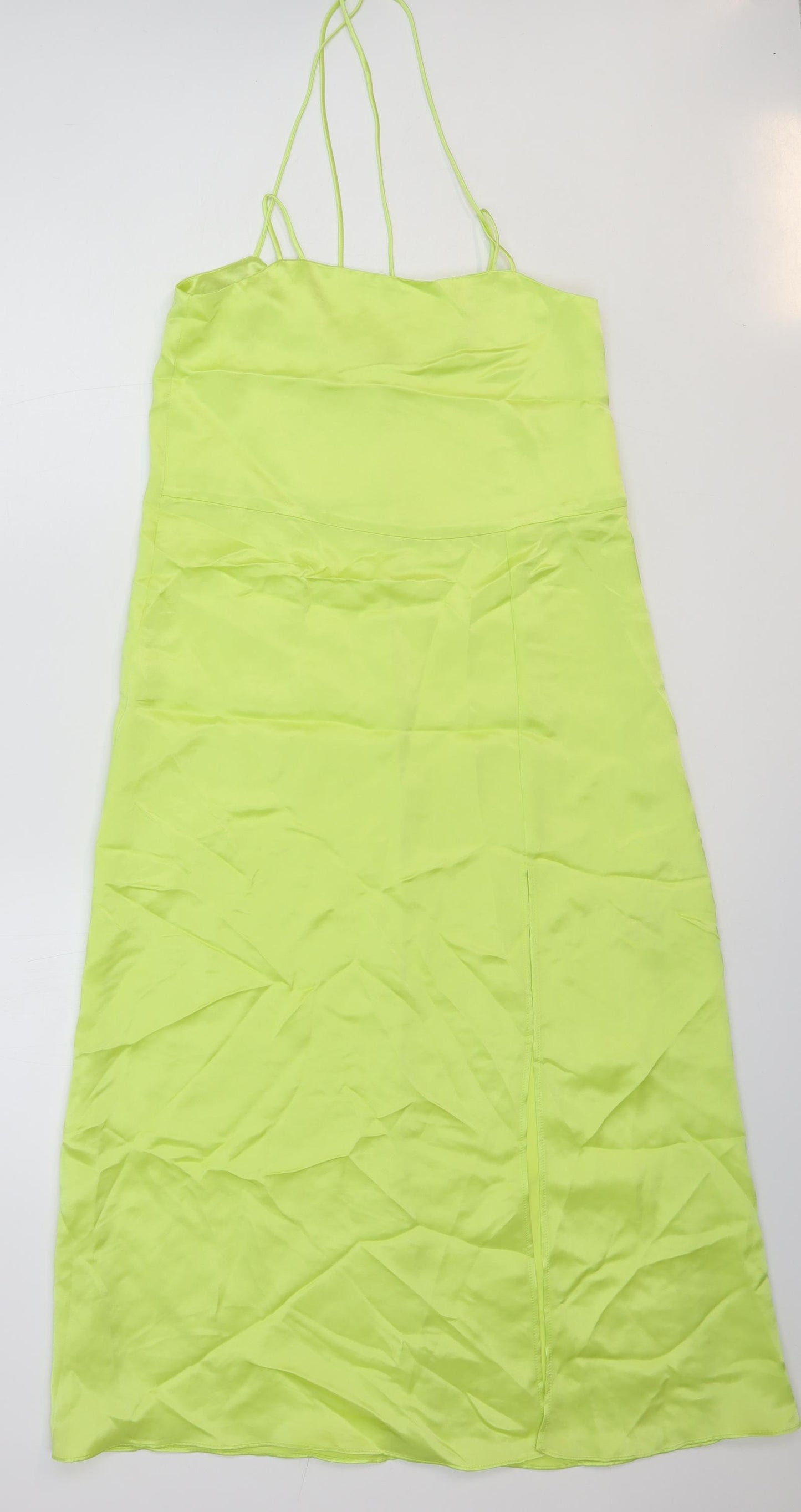 Zara Womens Green Polyester Slip Dress Size XS Square Neck Pullover