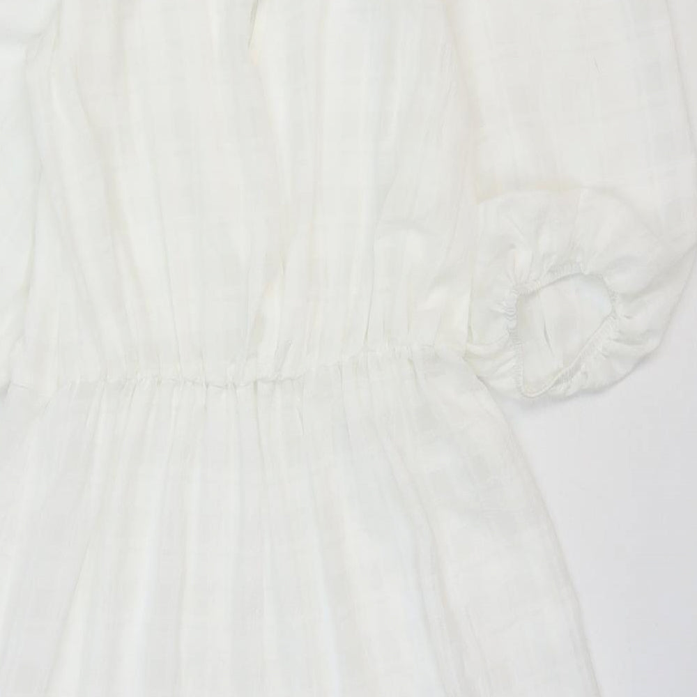 F&F Womens White Polyester Skater Dress Size 6 V-Neck Tie