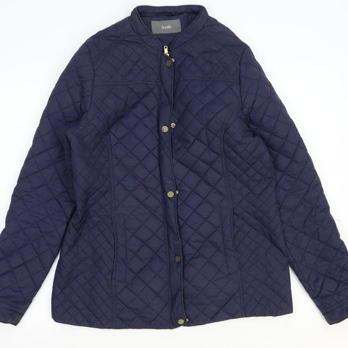 South Womens Blue Quilted Coat Size 14 Zip