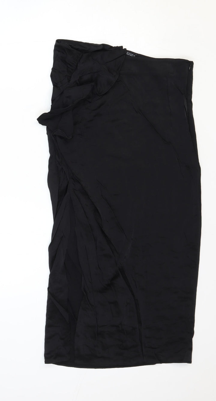 Zara Womens Black Polyester Straight & Pencil Skirt Size M Zip
