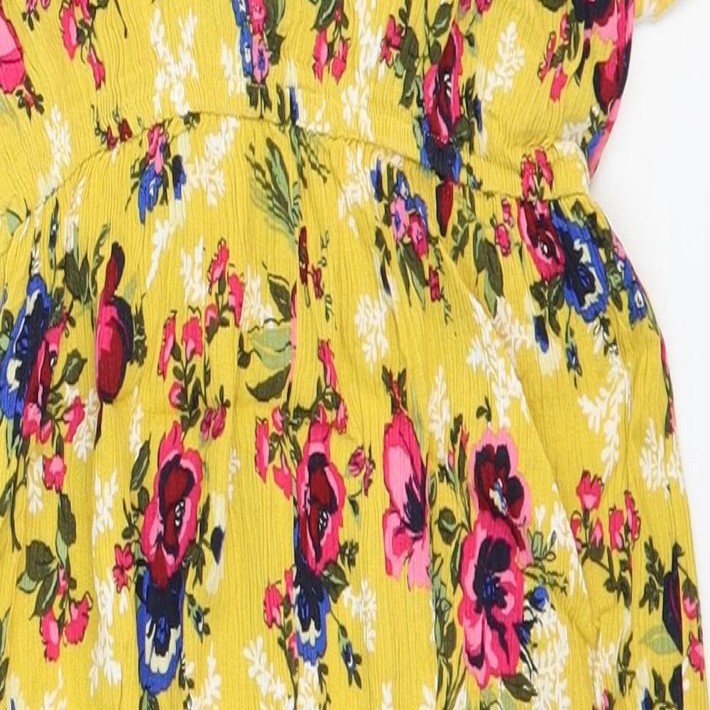New Look Womens Yellow Floral Viscose Fit & Flare Size 10 Off the Shoulder Pullover