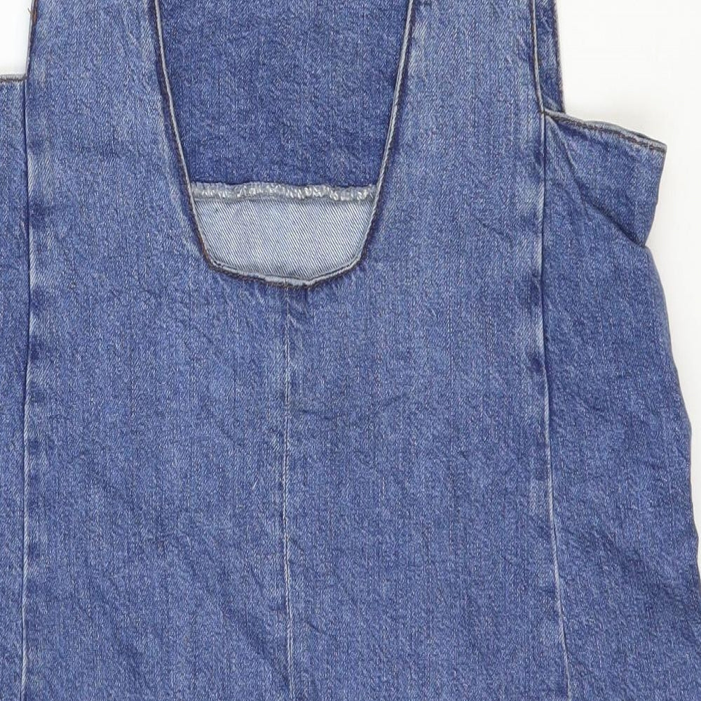 Topshop Womens Blue Cotton Pinafore/Dungaree Dress Size 10 Square Neck Pullover