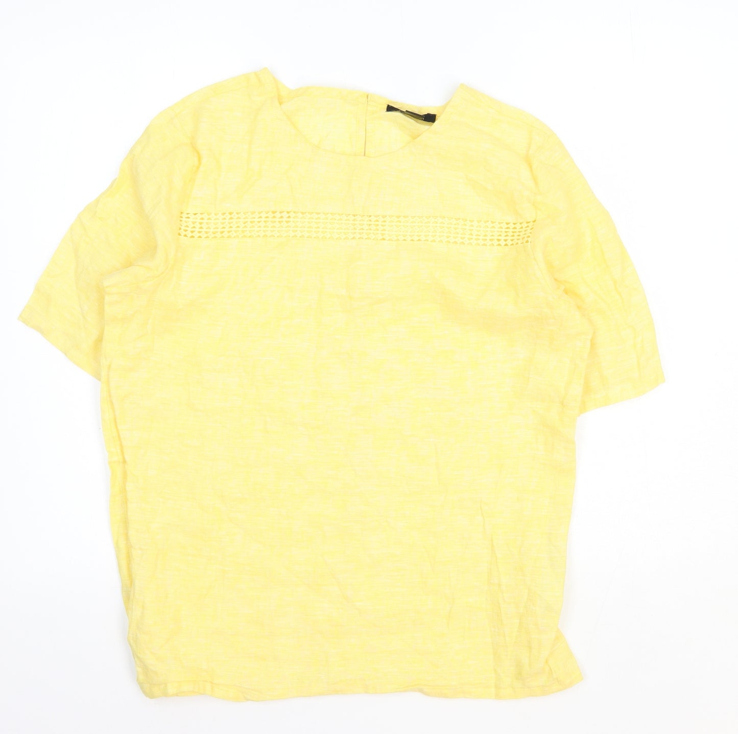 ESMARA Womens Yellow Linen Basic T-Shirt Size 12 Round Neck