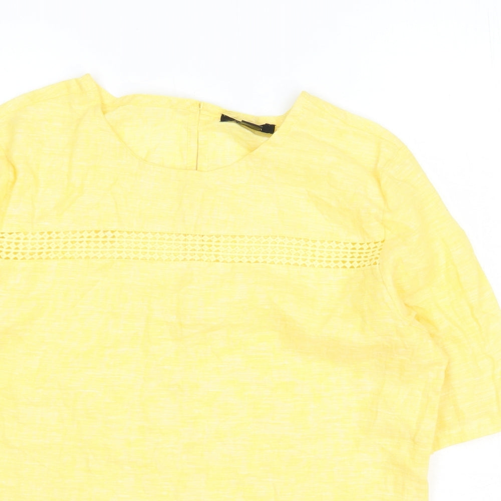 ESMARA Womens Yellow Linen Basic T-Shirt Size 12 Round Neck