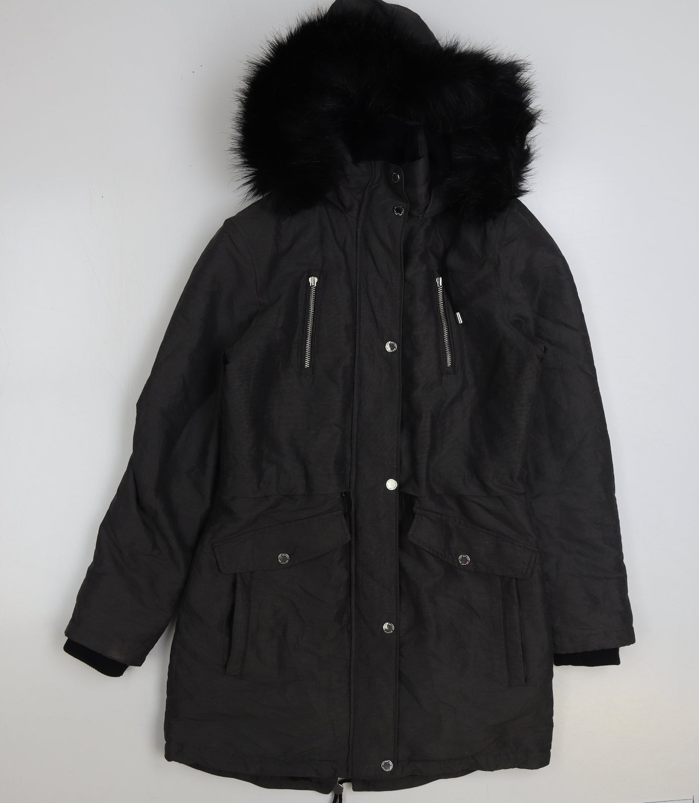 Marks and Spencer Womens Grey Parka Coat Size 6 Zip