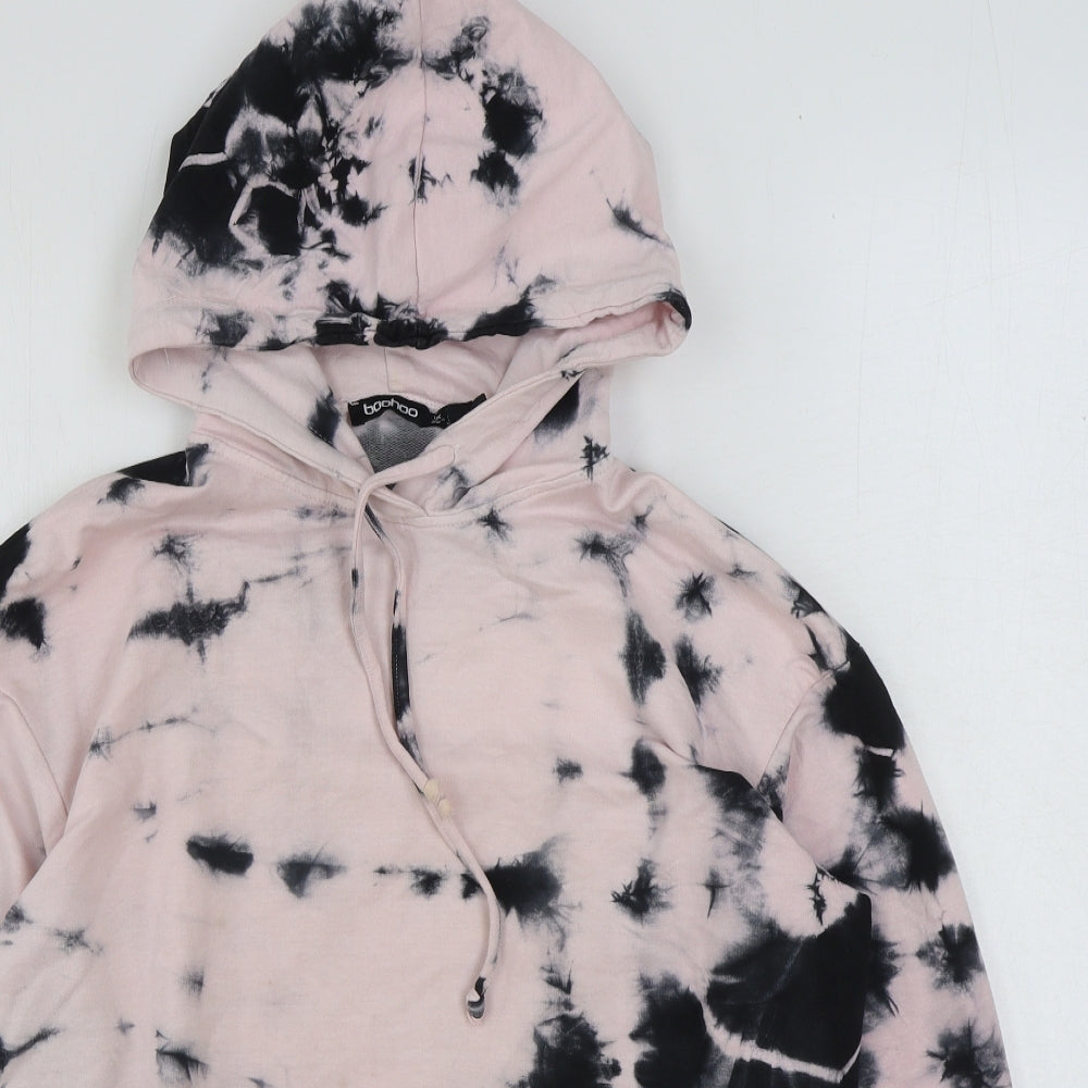 Boohoo Womens Pink Geometric Polyester Pullover Hoodie Size 10 Pullover