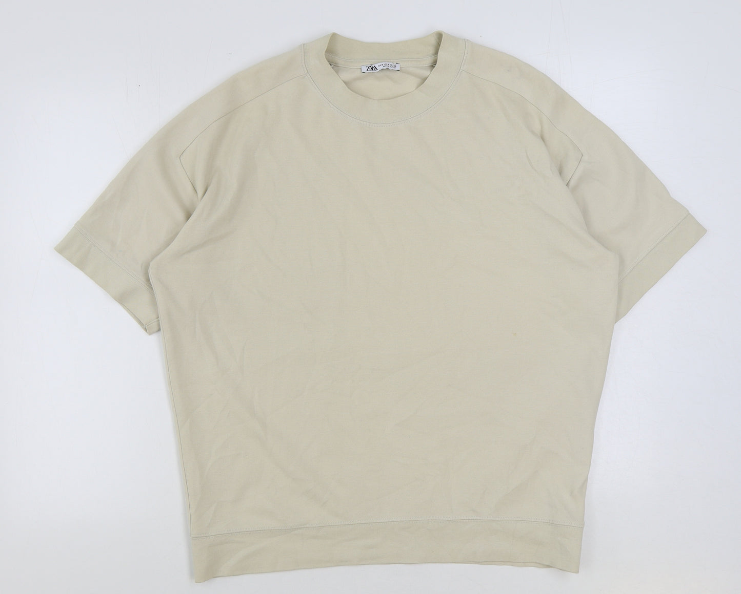 Zara Womens Beige Cotton Basic T-Shirt Size M Round Neck