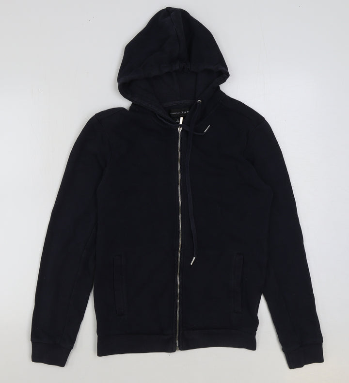 Zara Womens Blue Cotton Full Zip Hoodie Size S Zip