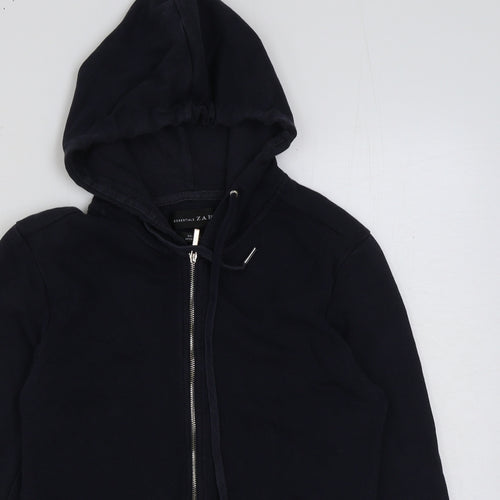 Zara Womens Blue Cotton Full Zip Hoodie Size S Zip