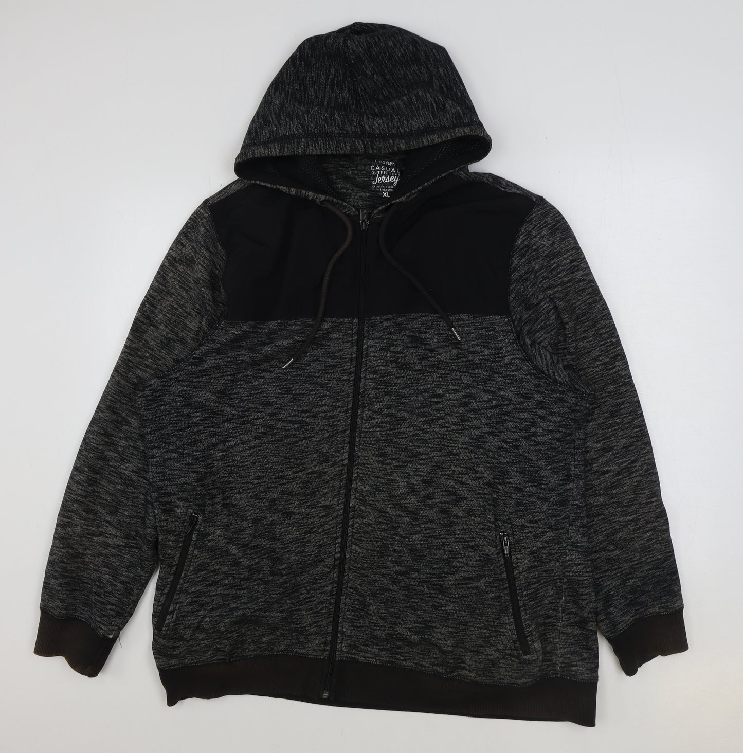 George Mens Grey Cotton Full Zip Hoodie Size XL