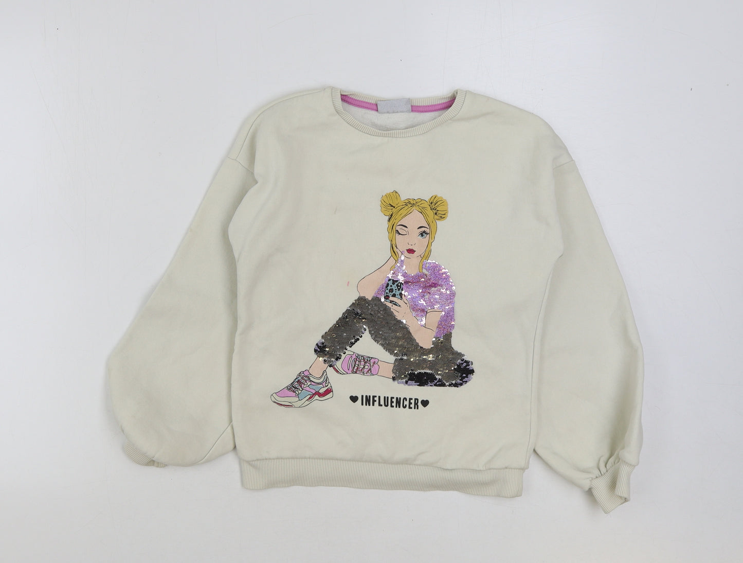 Matalan Girls White Cotton Pullover Sweatshirt Size 10 Years Pullover - Influencer