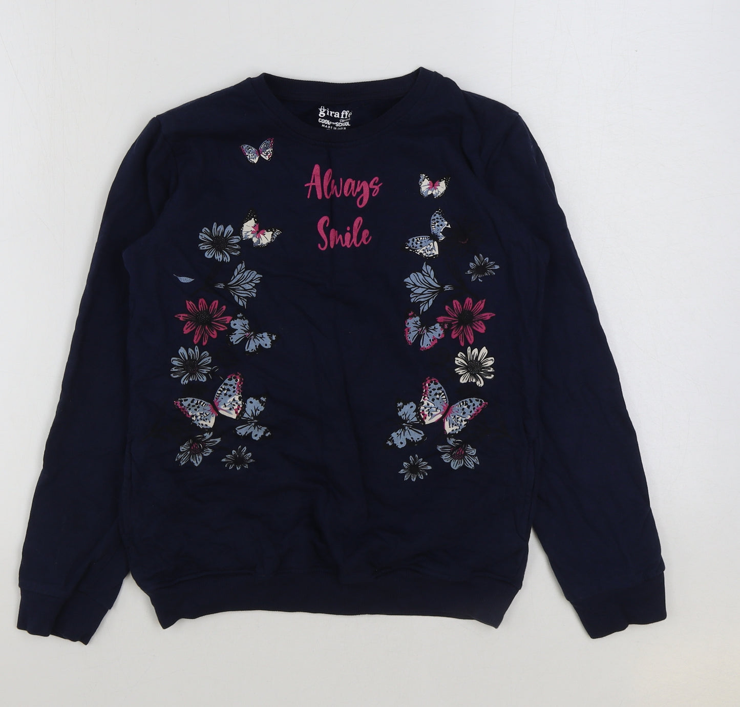 Giraffe Girls Blue Cotton Pullover Sweatshirt Size 14-15 Years Pullover - Smile