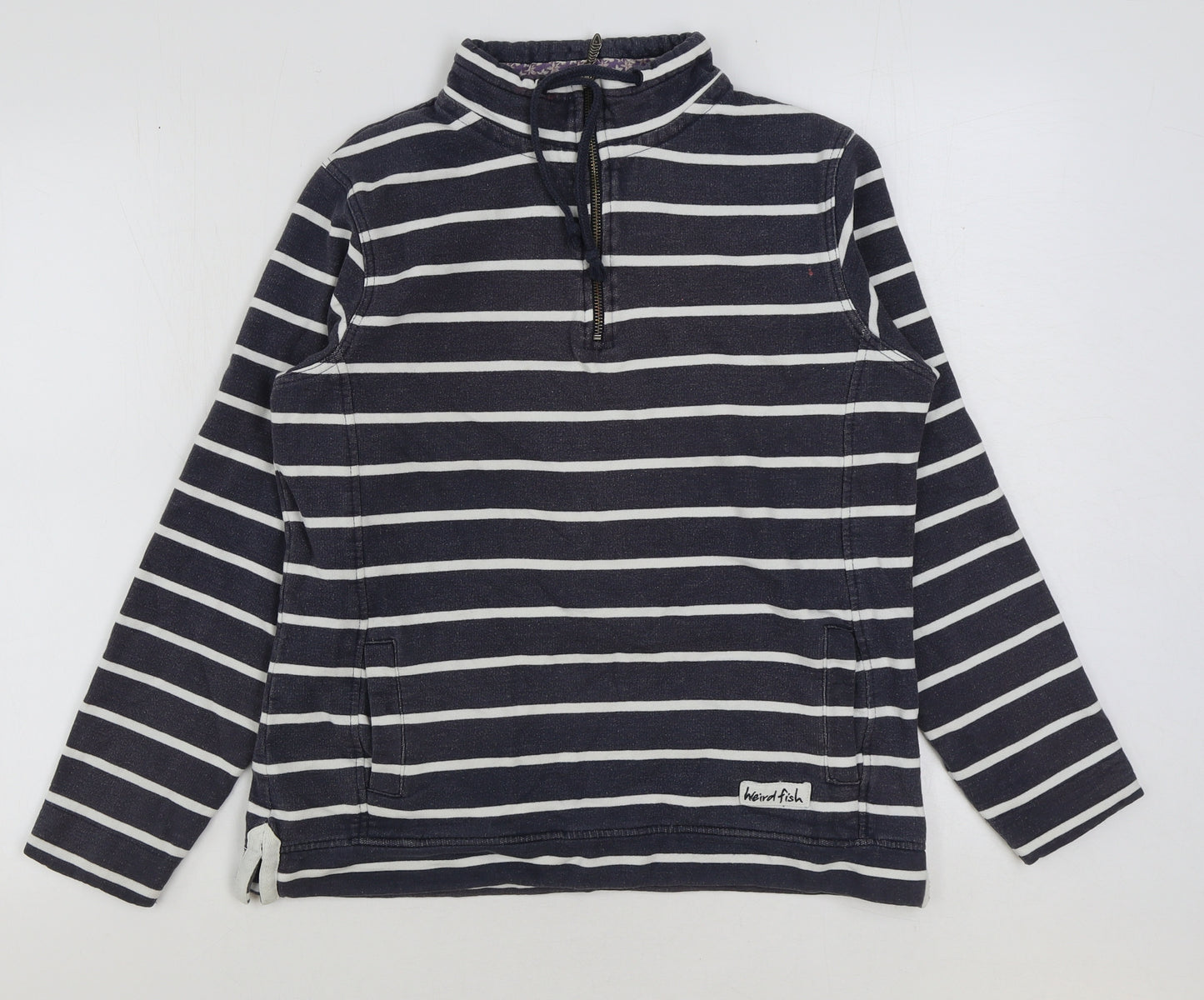Weird Fish Womens Grey Striped Cotton Pullover Sweatshirt Size 14 Zip