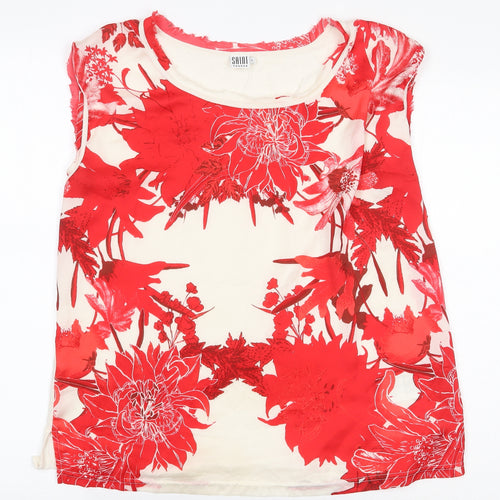 Saint Tropez Clothing Womens Red Floral Polyester Basic Blouse Size L Boat Neck