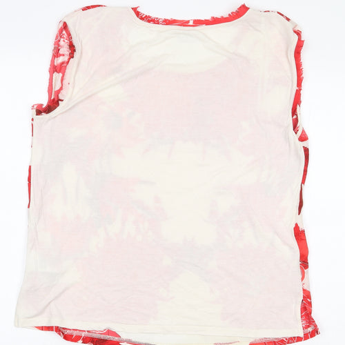 Saint Tropez Clothing Womens Red Floral Polyester Basic Blouse Size L Boat Neck