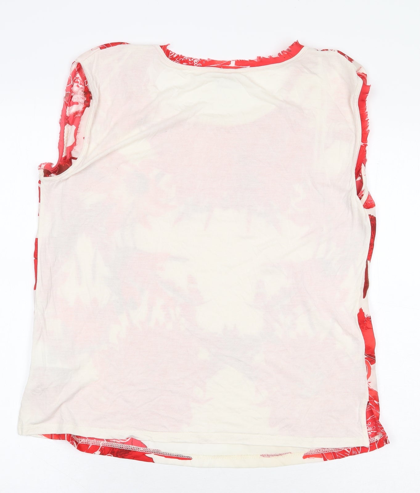 Saint Tropez Clothing Womens Red Floral Polyester Basic Blouse Size L Boat Neck