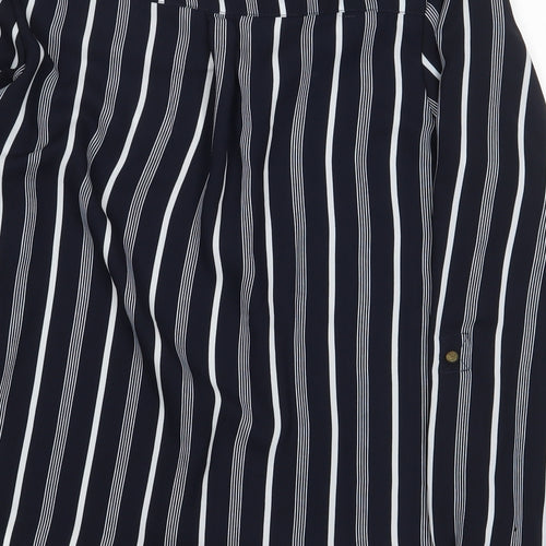 Avenue Womens Blue Striped Polyester Basic Blouse Size 8 V-Neck