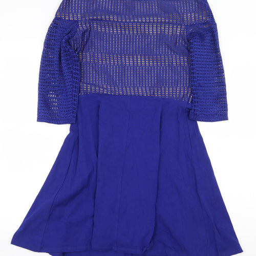 Dorothy Perkins Womens Blue Geometric Cotton A-Line Size 14 Off the Shoulder Pullover