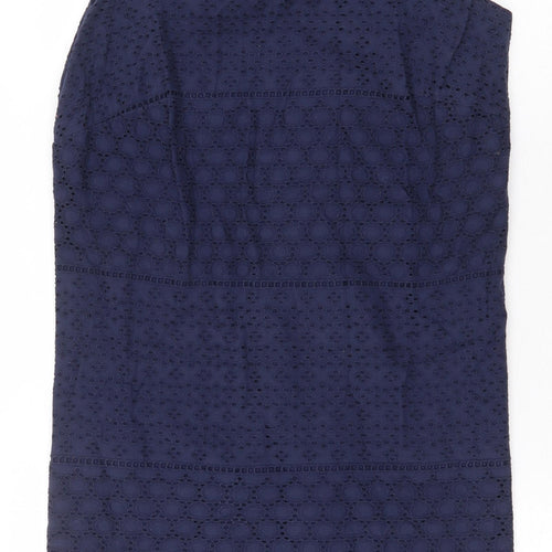 Papaya Womens Blue Geometric 100% Cotton Pencil Dress Size 12 Scoop Neck Button - Cut Out Holes