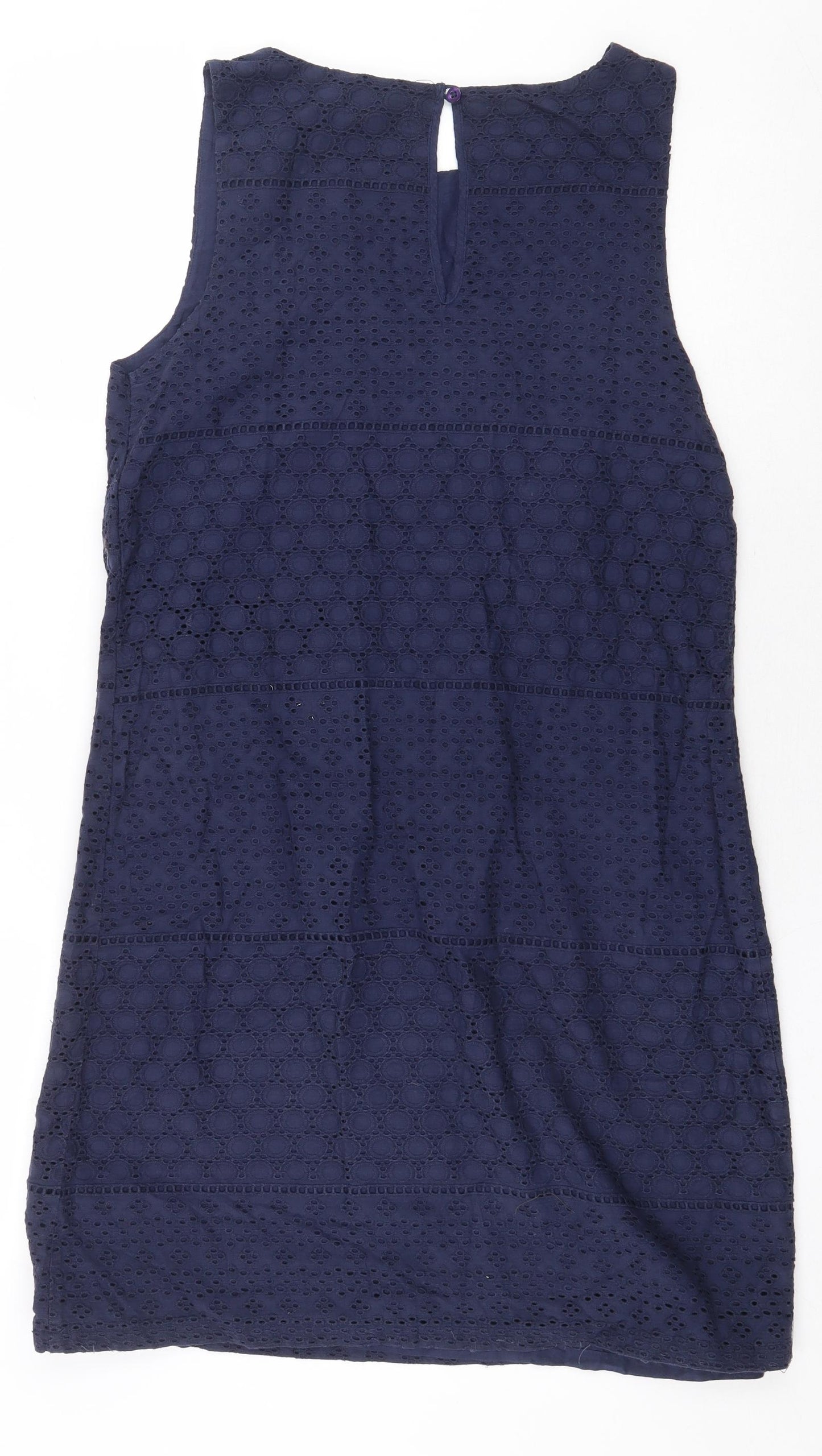 Papaya Womens Blue Geometric 100% Cotton Pencil Dress Size 12 Scoop Neck Button - Cut Out Holes