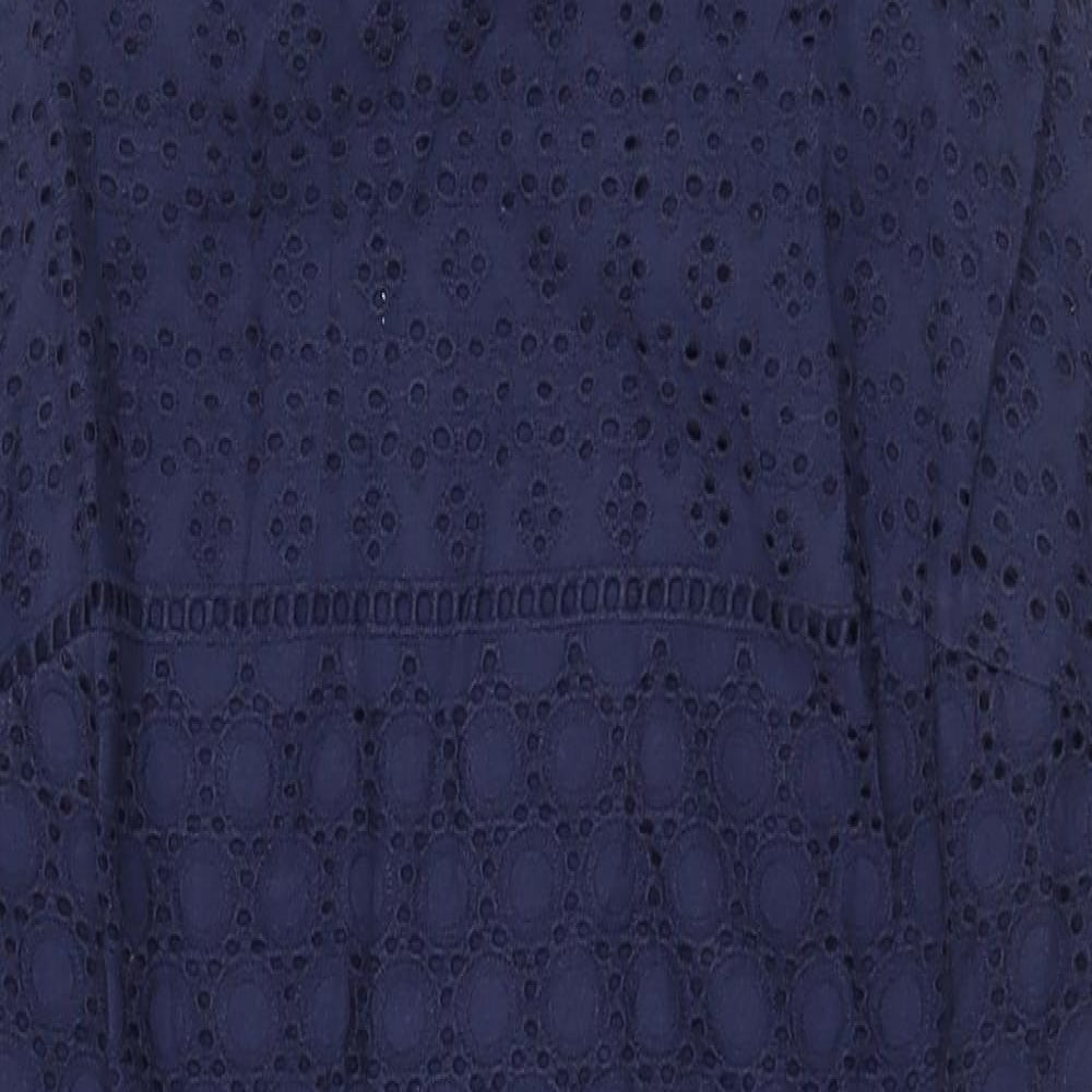 Papaya Womens Blue Geometric 100% Cotton Pencil Dress Size 12 Scoop Neck Button - Cut Out Holes