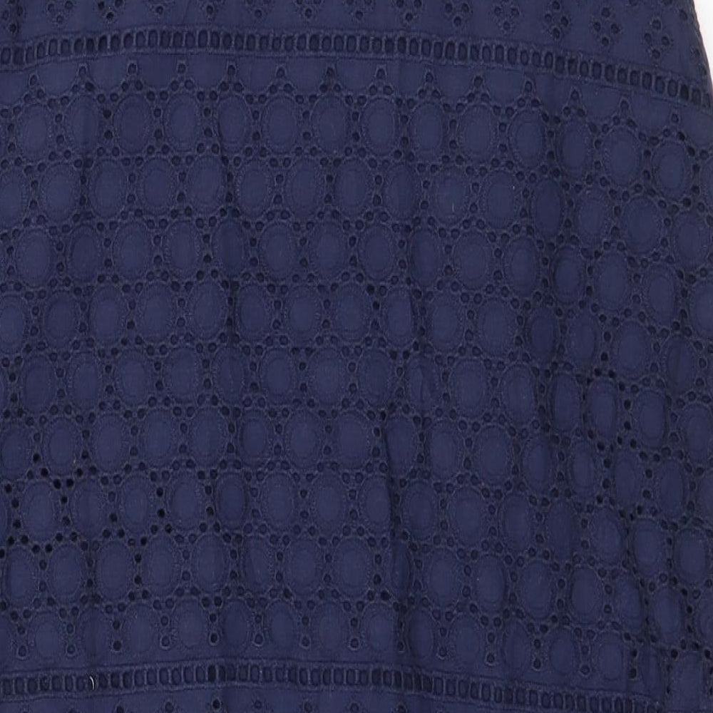 Papaya Womens Blue Geometric 100% Cotton Pencil Dress Size 12 Scoop Neck Button - Cut Out Holes