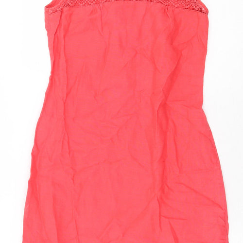 Monsoon Womens Red Geometric 100% Cotton Pencil Dress Size 8 Scoop Neck Button