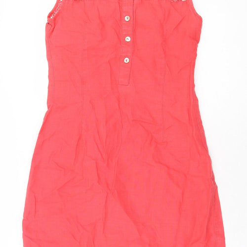 Monsoon Womens Red Geometric 100% Cotton Pencil Dress Size 8 Scoop Neck Button