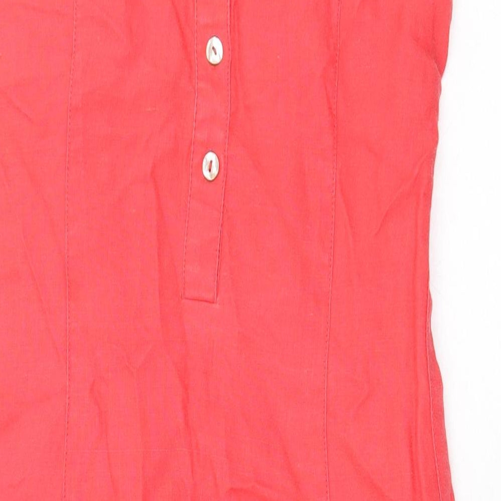Monsoon Womens Red Geometric 100% Cotton Pencil Dress Size 8 Scoop Neck Button