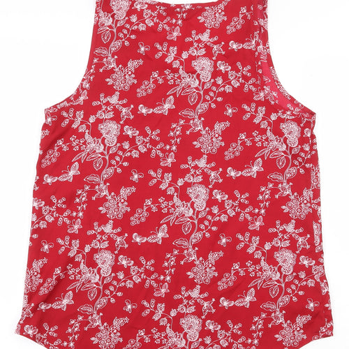 Atmosphere Womens Red Floral Polyester Basic Tank Size 12 Scoop Neck