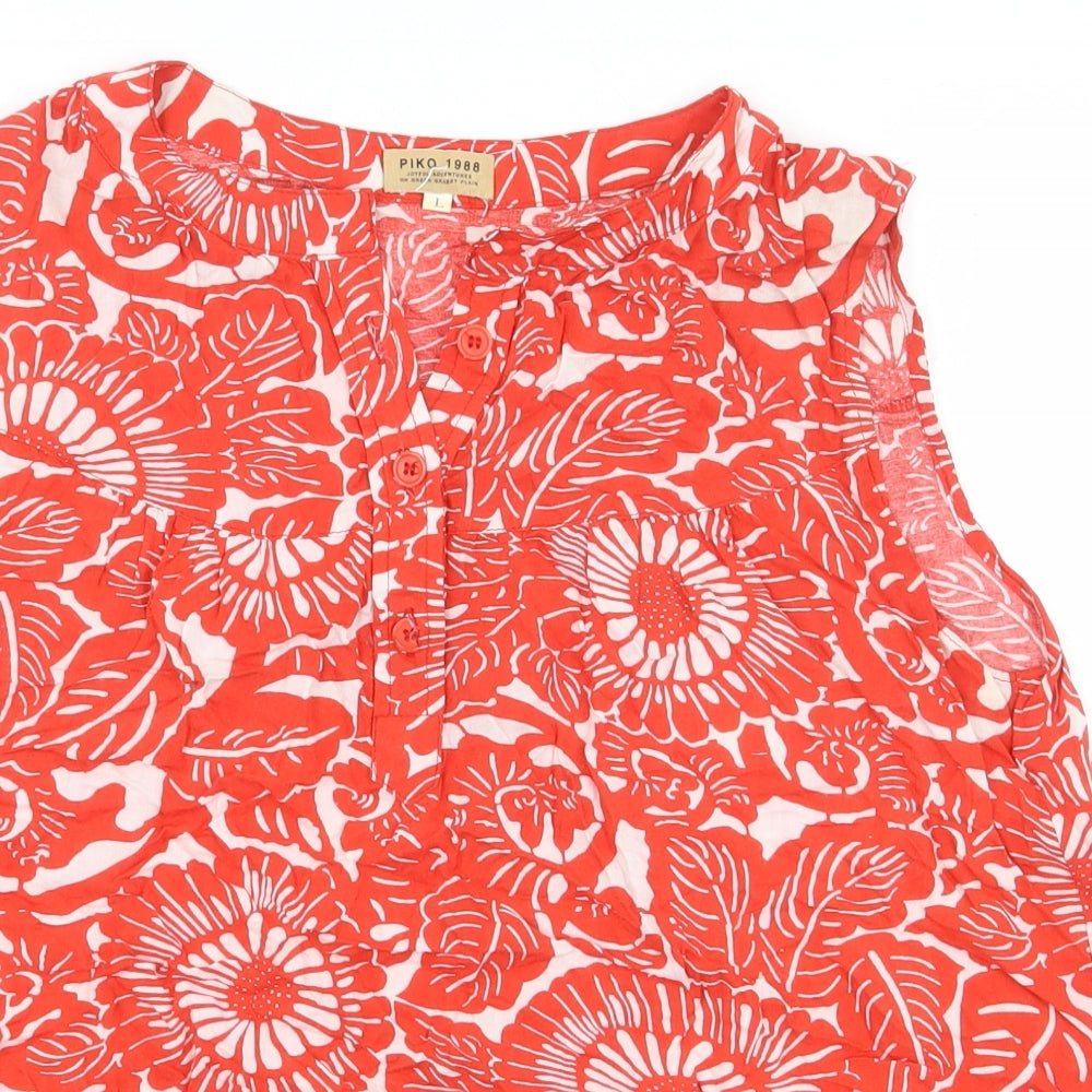 PIKO Womens Red Floral Polyester Basic Blouse Size L Boat Neck