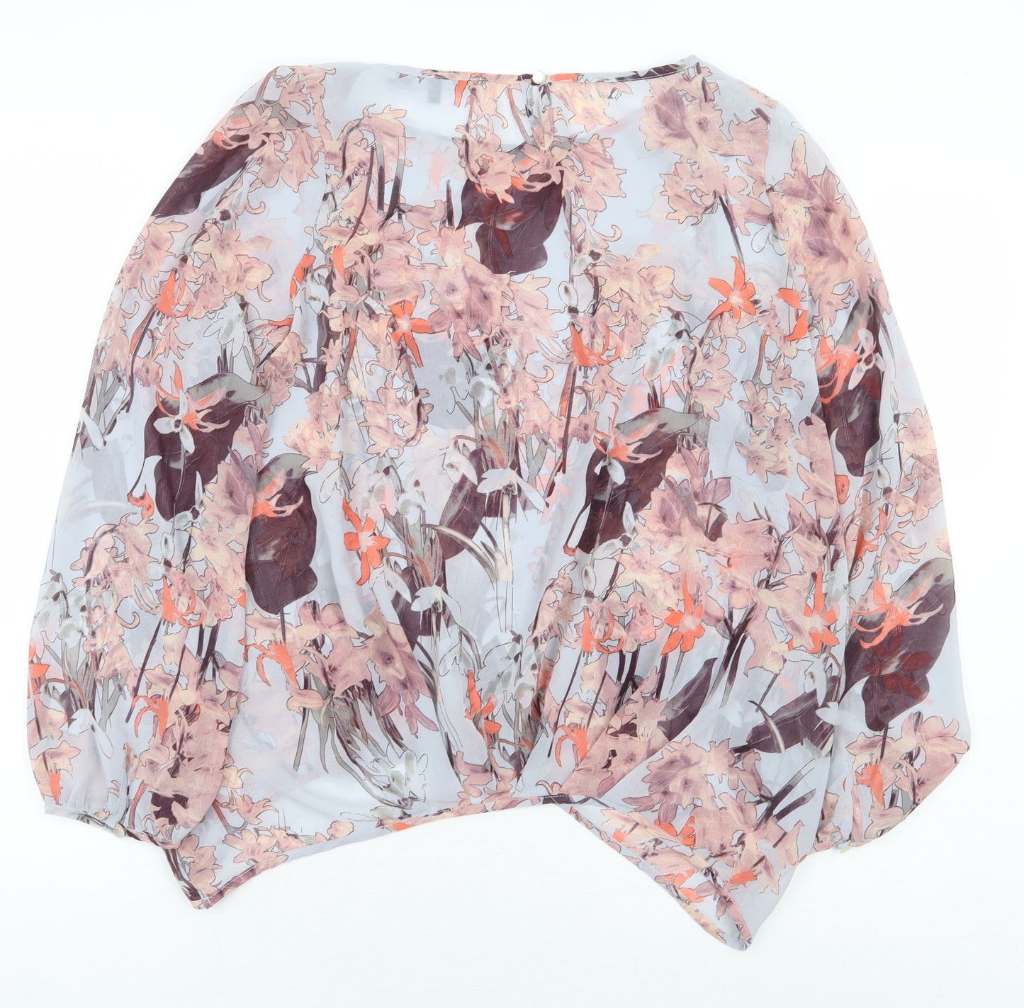 NEXT Womens Grey Floral Polyester Basic Blouse Size 12 Boat Neck