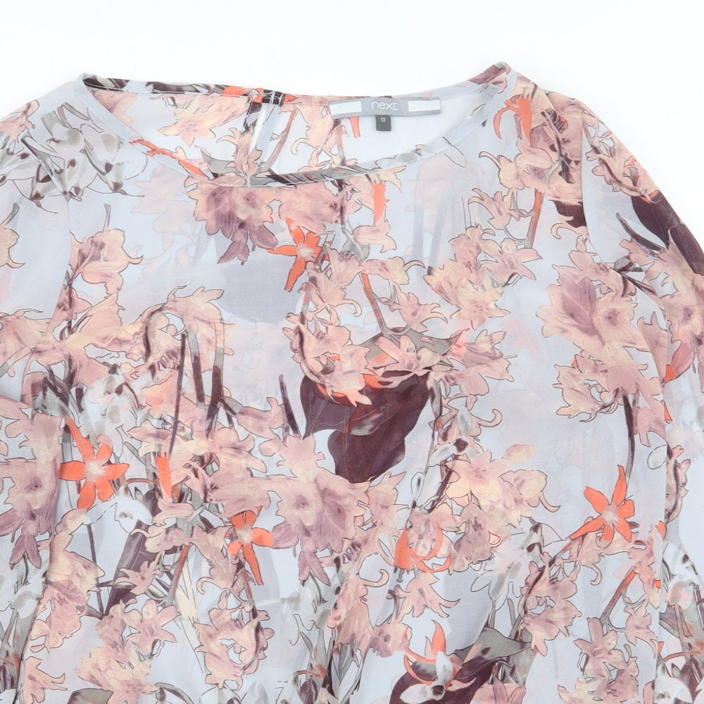 NEXT Womens Grey Floral Polyester Basic Blouse Size 12 Boat Neck
