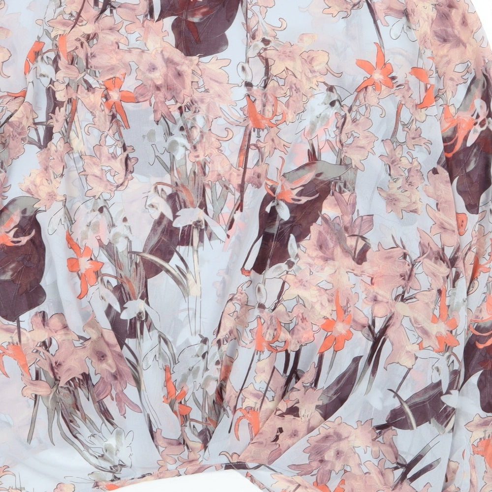 NEXT Womens Grey Floral Polyester Basic Blouse Size 12 Boat Neck