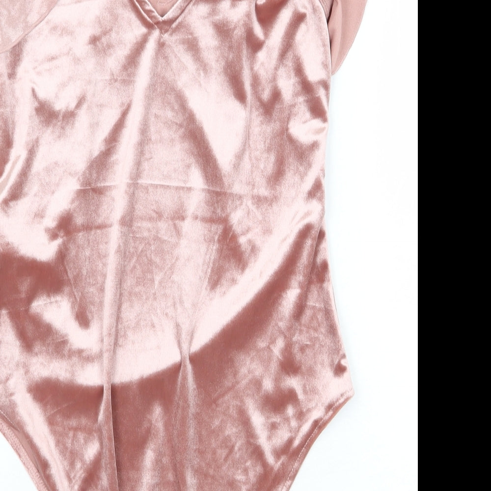 New Look Womens Pink Polyester Bodysuit One-Piece Size 12 Snap