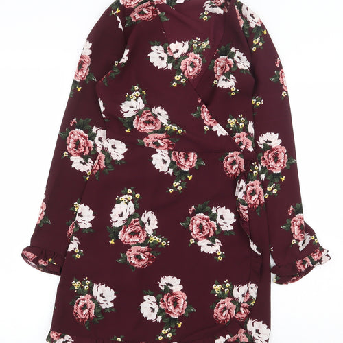 Miss Selfridge Womens Red Floral Polyester A-Line Size 6 V-Neck Pullover