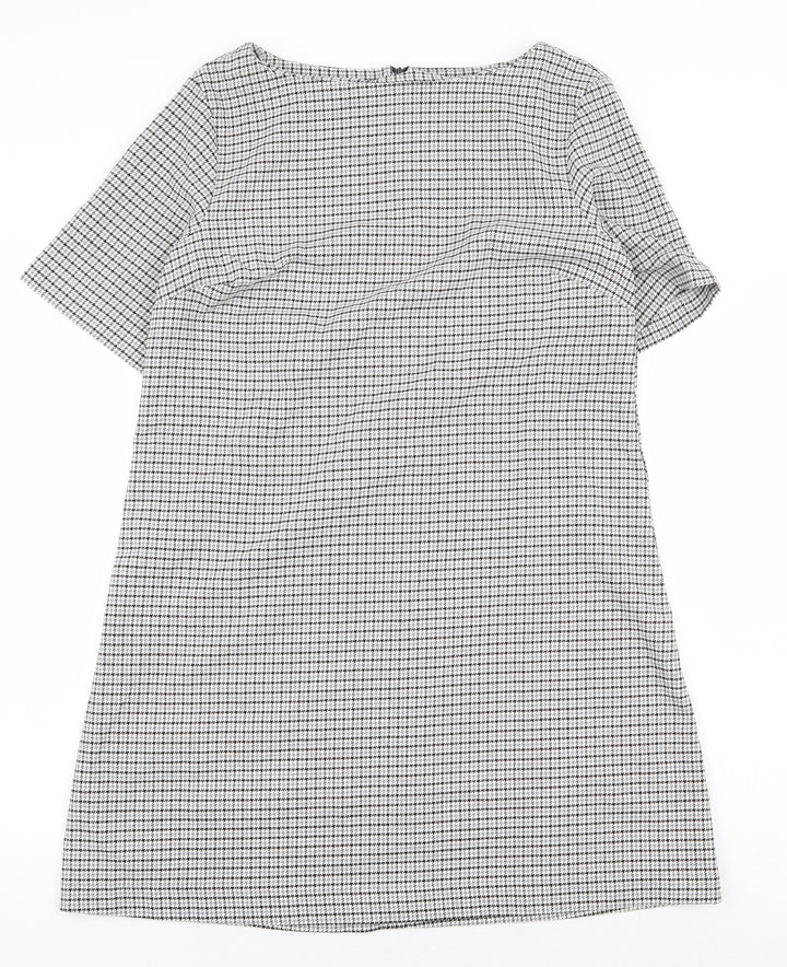 Avenue Womens Grey Geometric Polyester Sheath Size 12 Boat Neck Zip