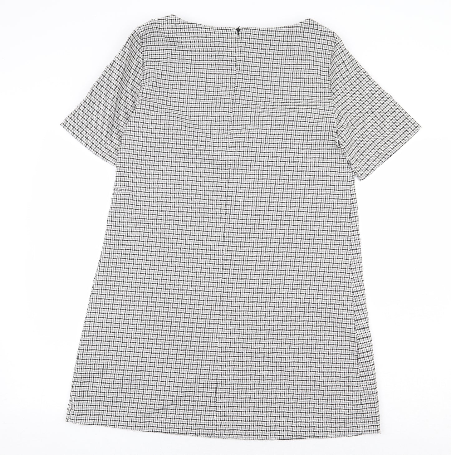Avenue Womens Grey Geometric Polyester Sheath Size 12 Boat Neck Zip