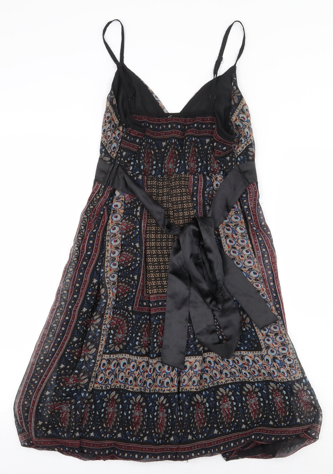 Miso Womens Black Geometric Polyester A-Line Size 12 V-Neck Zip