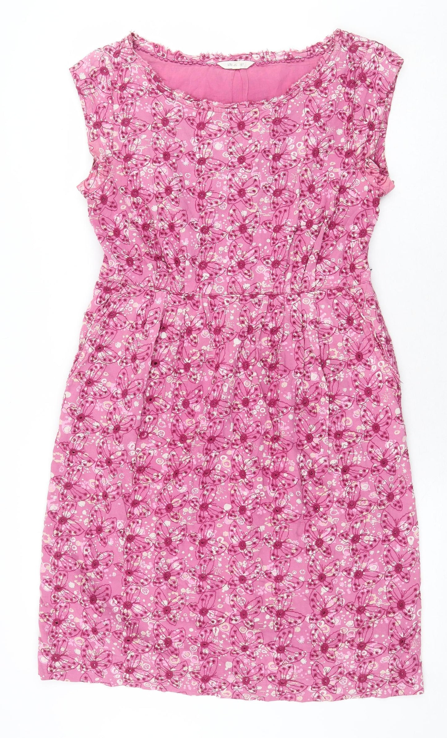 White Stuff Womens Pink Floral 100% Cotton A-Line Size 10 Boat Neck Zip