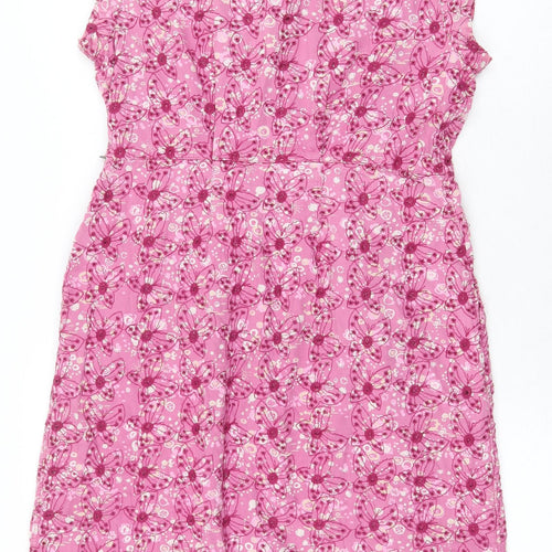 White Stuff Womens Pink Floral 100% Cotton A-Line Size 10 Boat Neck Zip