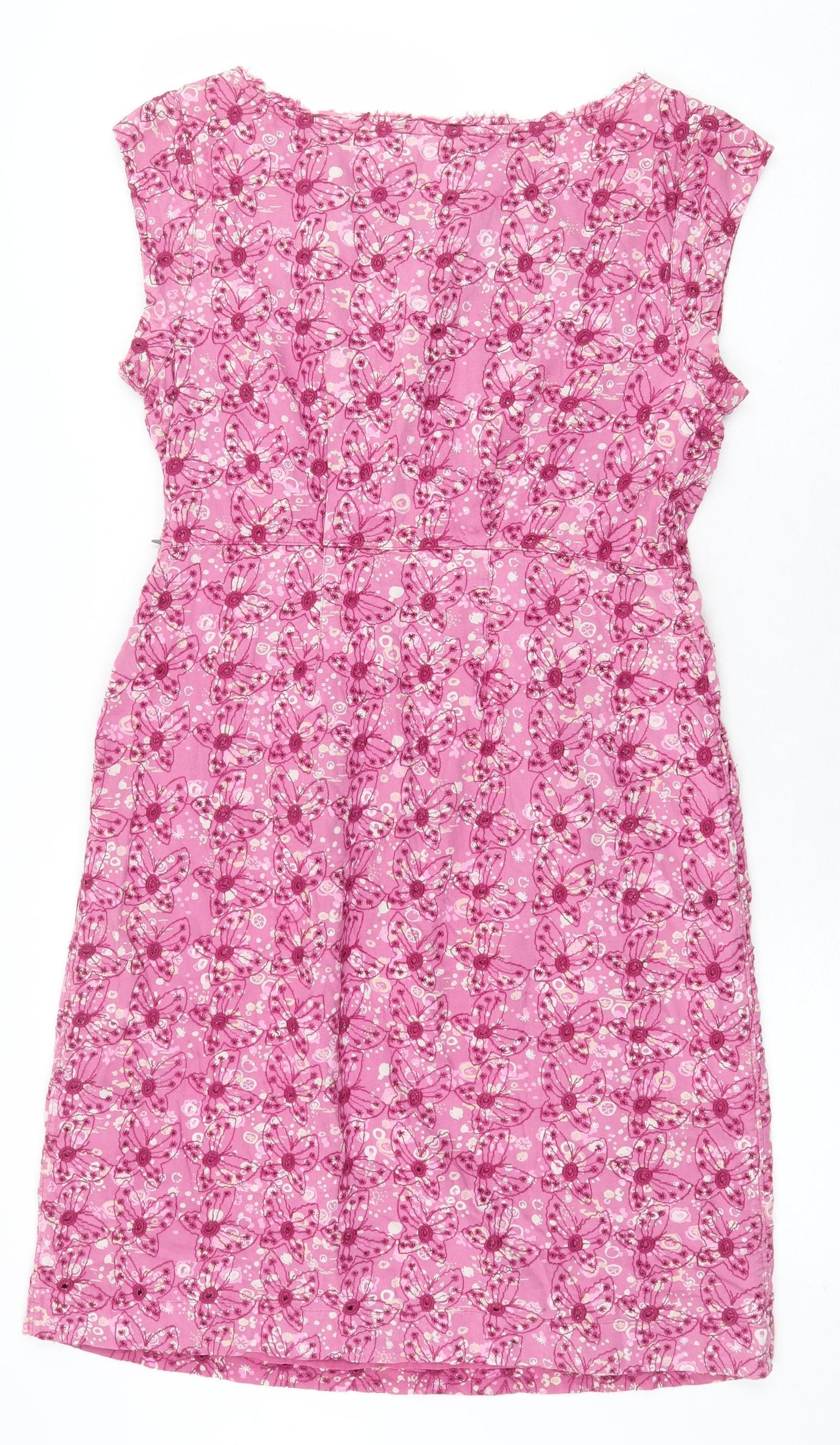 White Stuff Womens Pink Floral 100% Cotton A-Line Size 10 Boat Neck Zip