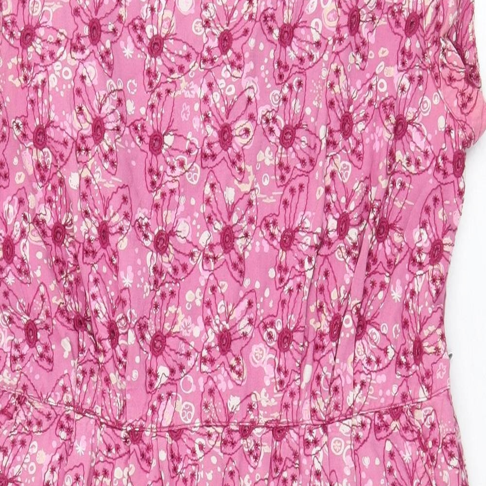 White Stuff Womens Pink Floral 100% Cotton A-Line Size 10 Boat Neck Zip