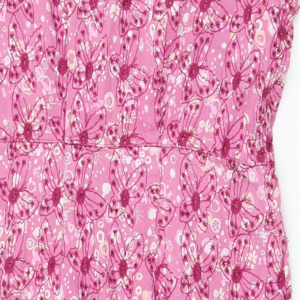 White Stuff Womens Pink Floral 100% Cotton A-Line Size 10 Boat Neck Zip