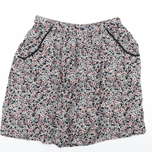 Marks and Spencer Womens Black Floral Viscose A-Line Skirt Size 8