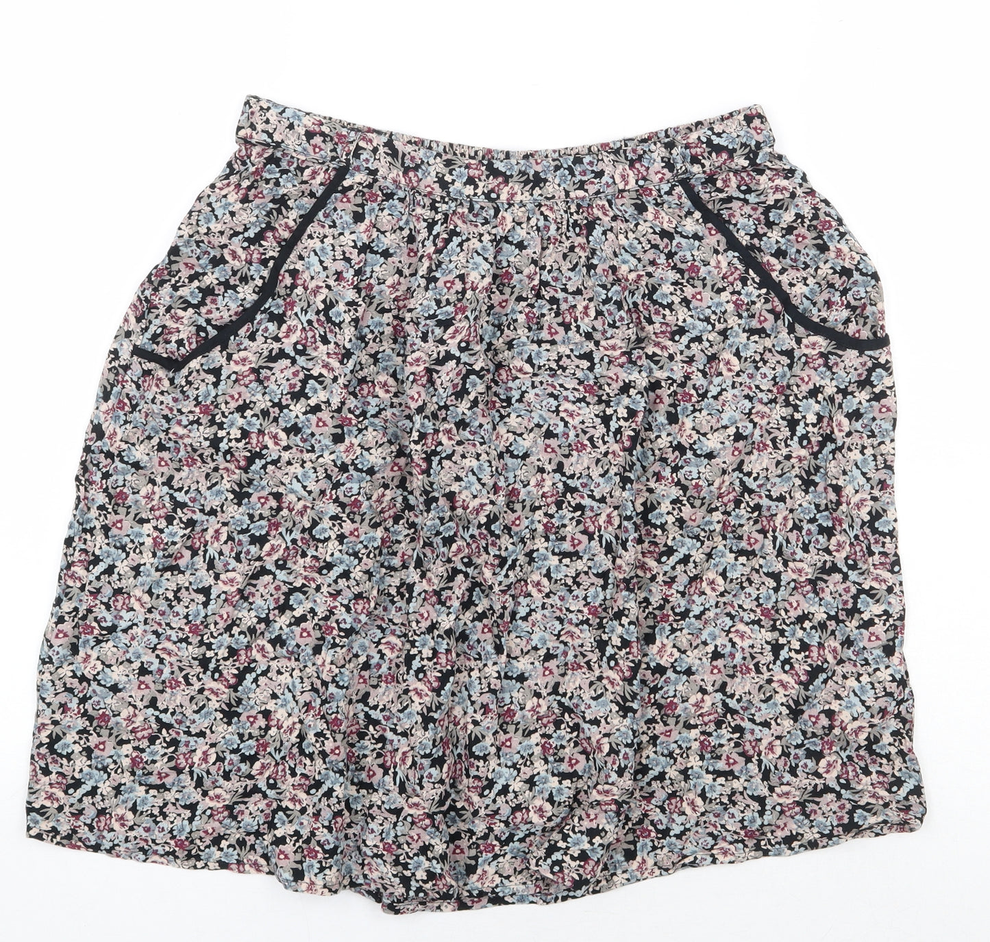 Marks and Spencer Womens Black Floral Viscose A-Line Skirt Size 8