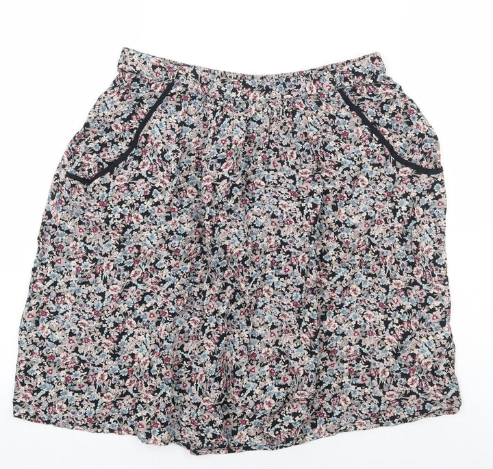 Marks and Spencer Womens Black Floral Viscose A-Line Skirt Size 8