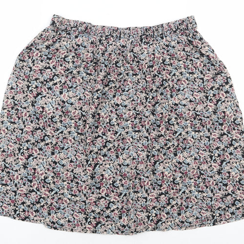 Marks and Spencer Womens Black Floral Viscose A-Line Skirt Size 8